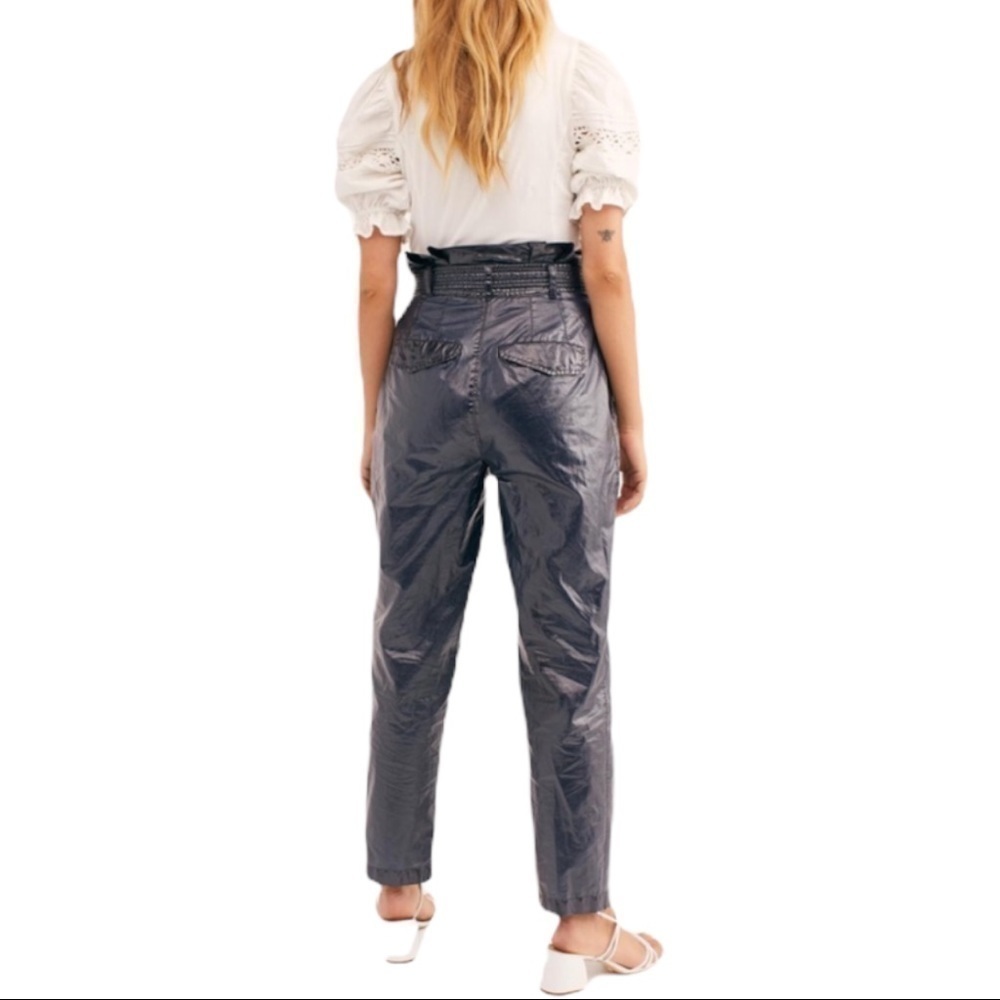 FREE PEOPLE WONDER WOMAN FAUX LEATHER HIGH WAIST PAPER BAG PANTS WITH BELT - Picture 4 of 9